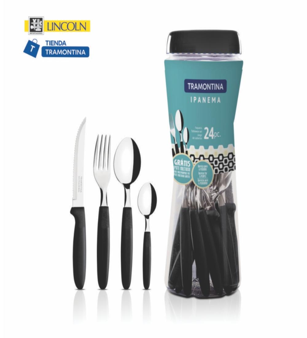 POTE DE CUBIERTOS IPANEMA NEGRO Tramontina 24 piezas